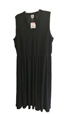 Anne Klein Plus Size Midi Dress Solid Black Self-tie Belt Women SZ 3X New