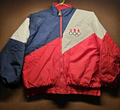 Vtg Starter USA Olympics Jacket XL Puffer Zip Up Multicolored 