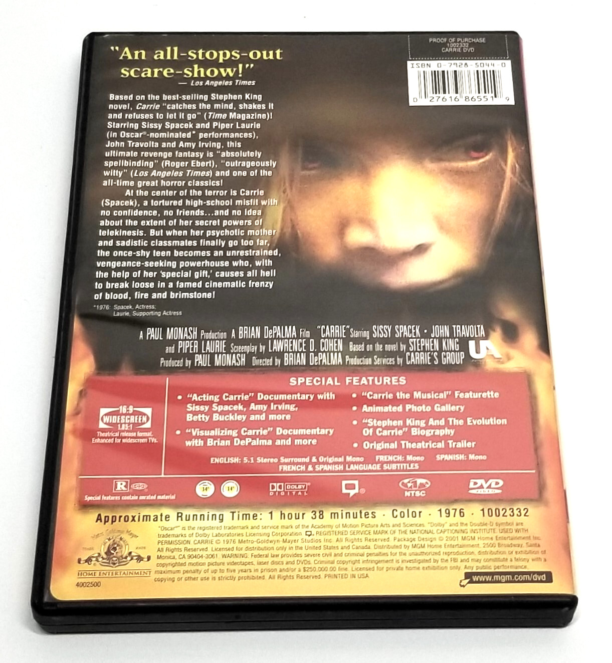 Carrie Special Edition DVD 2007 Lenticular Slipcover Canadian