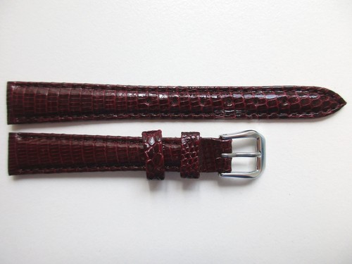 Carmine Red lizard print 13 MM dress leather watch band strap - Picture 2 of 5