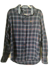 Izod Flannel Shirt Mens Size M Blue Plaid Button Down Long Sleeve Logo Collared