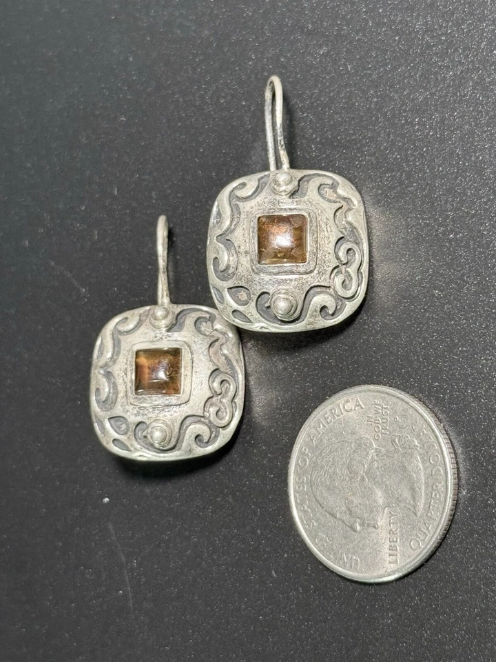 Silpada Sterling Silver Amber Scroll Dangle Earrings 925 M28 - Imagem 2 de 4