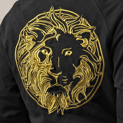 Versace Embroidered Gold Lion Big Logo Black Zip Hoodie Luxury