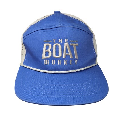 The Boat Monkey Snapback Hat Blue OS Adjustable Embroidered Breathable Rope