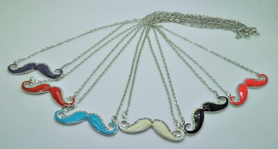 wholesale lot of 12 pcs Enamel Pendant 24'' Chain Handlebar Moustache necklace