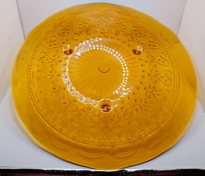 Vintage Zafferano Provenzale Amber Glass Footed Cake Plate Platter