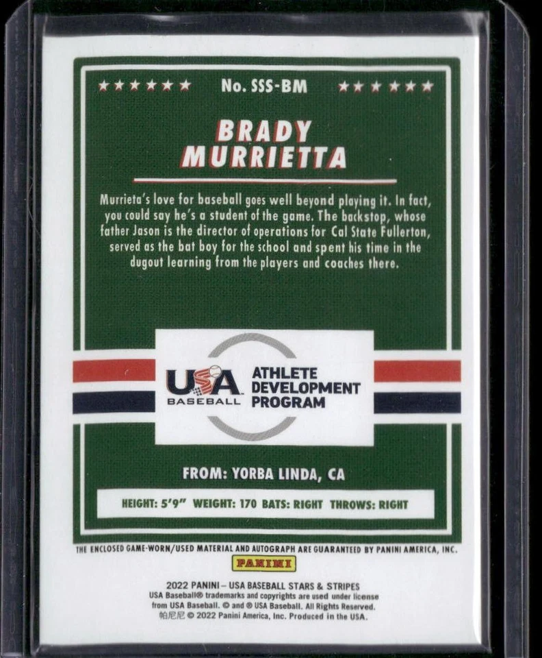 2022 Panini Stars & Stripes USA Baseball Brady Murrietta Jersey Signatures #/349 - Image 2 of 2