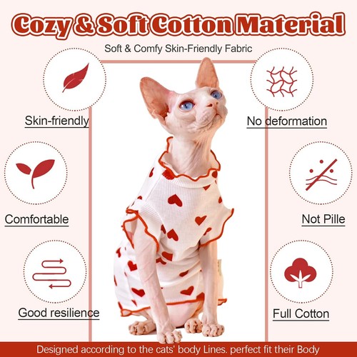 DENTRUN Heart Pattern Sphynx Hairless Cats Shirt Kitten T-Shirts with Perlin XL - Picture 12 of 25