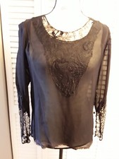 Early 1900's Victorian Edwardian Silk  Lace Blouse Small