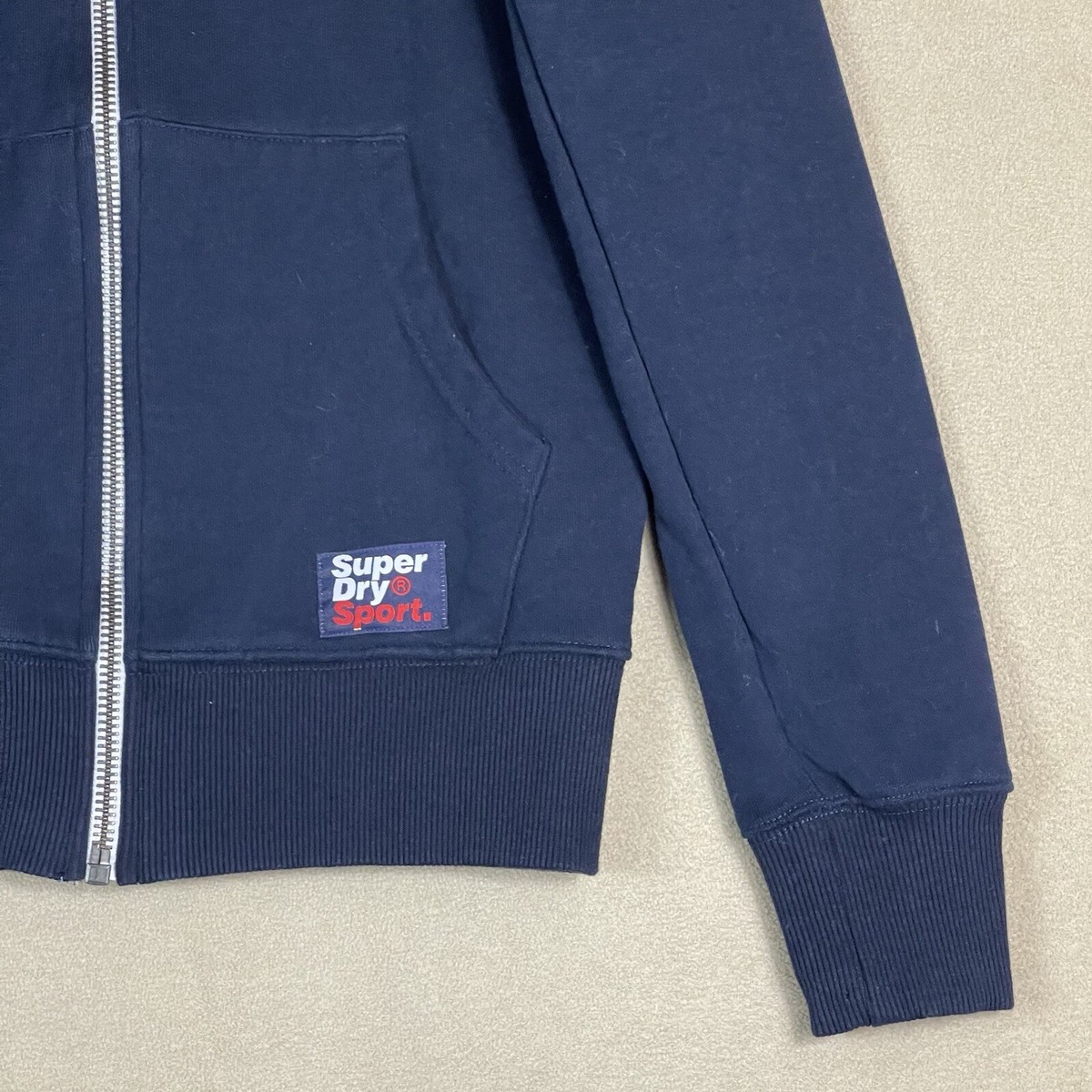 Super Dry Sport Hoodie Mens Small Blue Embroidered Full Zip