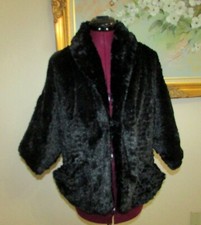 Jolt Sz S Blk Faux Fur Half Sleeve Shawl Collar Jacket W 1 Hook & Eye/2 Pockets