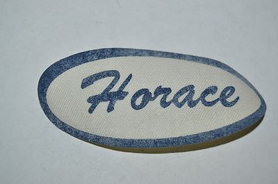 Vintage Blue HORACE Name Tag Unused Gas Oil Mechanic Iron On Shirt Patch Rare