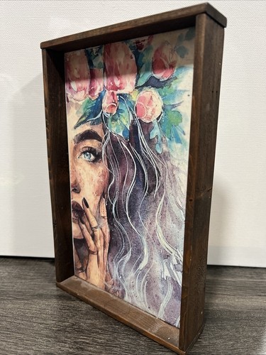 Women Floral Crown 10x6 Wooden Framed Art - Picture 2 of 3