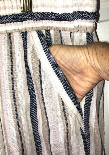 Marissa Olivia Linen Blend Stripe Boho Beach Pants Elastic Waist Pockets Size PL - Picture 4 of 9