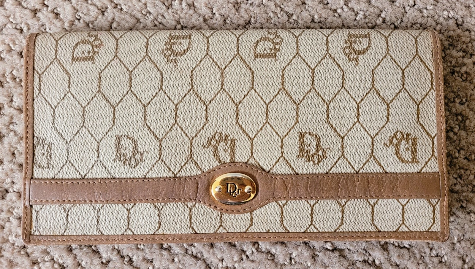 PORTEFEUILLE LONG DOUBLE PLIABLE AUTHENTIQUE CHRISTIAN DIOR VINTAGE EN NID D'ABEILLE PVC & CUIR