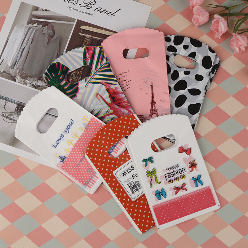 50x/lot 9*15cm Mini Thank You Gift Bags Handle Small Plastic Shopping