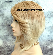 LACE FRONT FULL WIG BOB ANGLED CUT STRAIGHT MEDIUM BLONDE MIX HEAT OK NWT