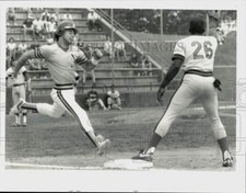 Press Photo Albany A's baseball player Tom Romano runs to first base - tus07810