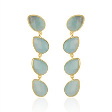 Aqua Chalcedony Designer 18k Gold Plated Silver Earrings Gemstone Jewelry