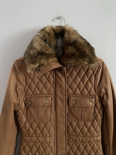 Chaqueta corta acolchada Y2K vintage Arden B 100 % cuero piel sintética marrón talla S nueva con etiquetas - Imagen 8 de 11