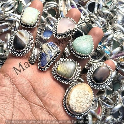 Lace Agate & Mix Gemstone Rings 925 Sterling Silver Plated Jewellery 75PCS Lot