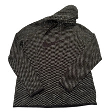 Nike Dri-FIT Hoodie Women's Large Black All Over Print Kangaroo Pocket Swoosh