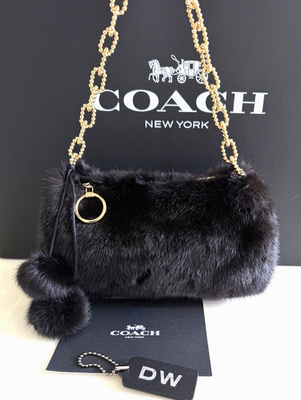 COACH LTD EXOTIC POPPY OCC BLACK MINK EVENING POUCH BAG BRASS RARE