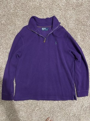 Polo Ralph Lauren Mens L Purple Sweater Quarter Zip Teal Pony Pullover Preppy