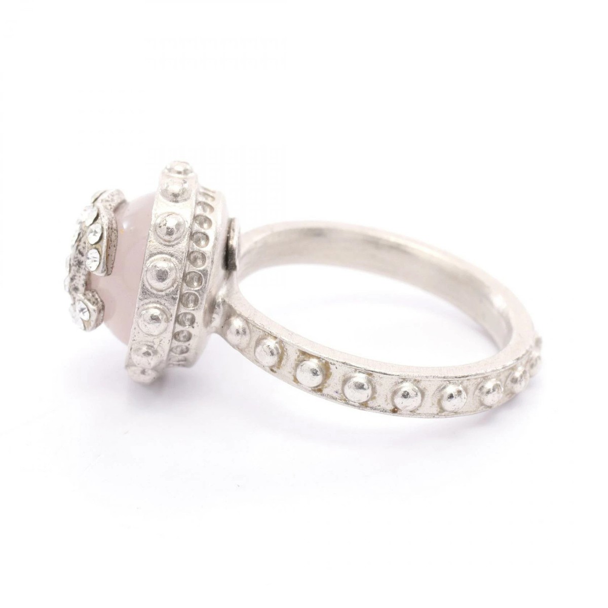 CHANEL Coco Mark Ring Jewelry Stainless Steel Rhinestones Silver