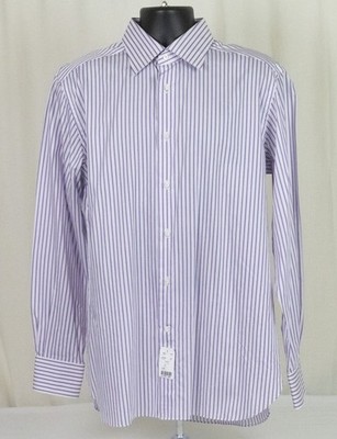 NWT Current $365 ERMENEGILDO ZEGNA White w/Purple Stripes Slim SHIRT 16.5 x 35.5