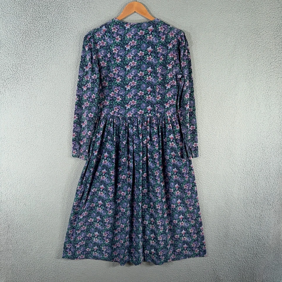 Vintage 90s Laura Ashley Corduroy Dress Womens 12 Blue Floral Maxi Made in GB - Image 2 of 4