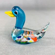 Art Glass Duck Figurine Handmade Colorful Millefiori 2.5x2x1" Murano vs Lampwork