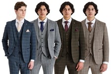 Men's Harris Retro Windowpane Sold Separately Tweed Suit for Special Occasion