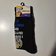 Minions Low Cut Novelty Socks Black Yellow Cartoon Size 10-13 Men's