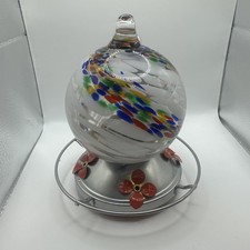 Blown Glass Hummingbird Feeder 7.5" Tall X 6 Wide On Base. TA523  BRAND NEW
