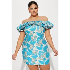 NWT Fashion Nova Blue Pearl Textured Mini Dress Size 1X Blue/combo