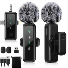 3 IN 1 Wireless Lavalier Microphones for iPhone/Android/Camera Devices Lightn...