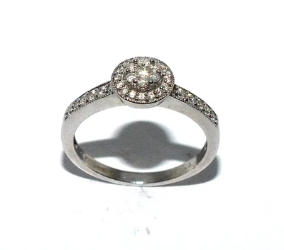 Damen 18ct Weiss Gold Halo Ring Set Mit 0.35ct Of Diamanten, UK Größe P - Bild 1 von 4