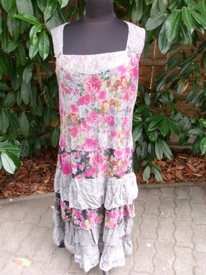 Elisa Cavaletti Italy XXL 44 Rüschen Langes Kleid Grau Fließend Print Rosa Blume