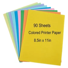 Colored Copy Paper 8.5 X 11 Printer Paper, 90 Sheets Colorful Paper Letter Si