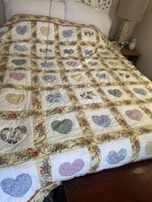 Vintage Handmade Patchwork Quilts With Appliqu d Hearts And Floral Border 84x84