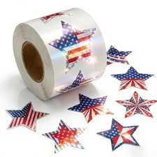 500 PCS Sparkly Bling Patriotic Star Stickers - 1.5" Waterproof American Flag