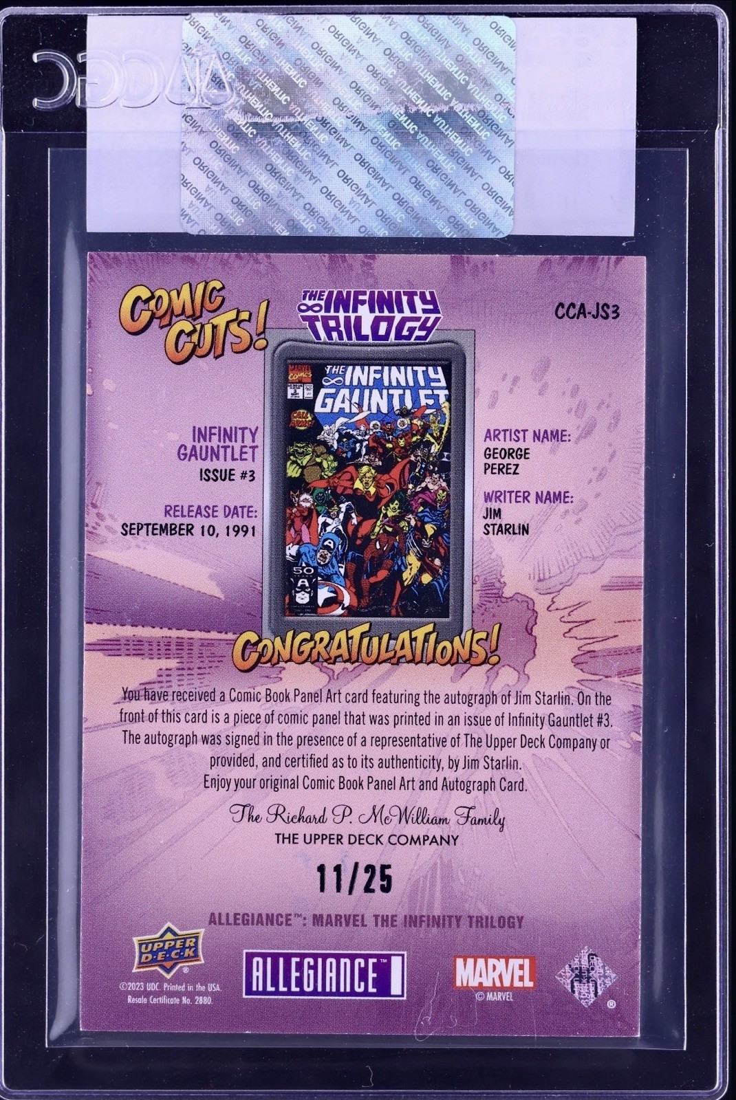 2023 Upper Deck Allegiance Infinity Jim Starlin AUTO Infinity Gauntlet #3 /25 view 2