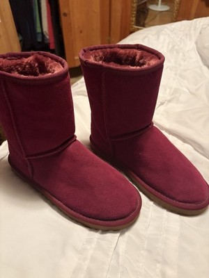 UGG Burgundy Suede Shearling Style Mid-Calf Women's Fur Lined Pull On Boots