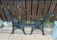Pair Ornate Black Metal Garden Bench End Panels w/ Arms Backrest 120cm