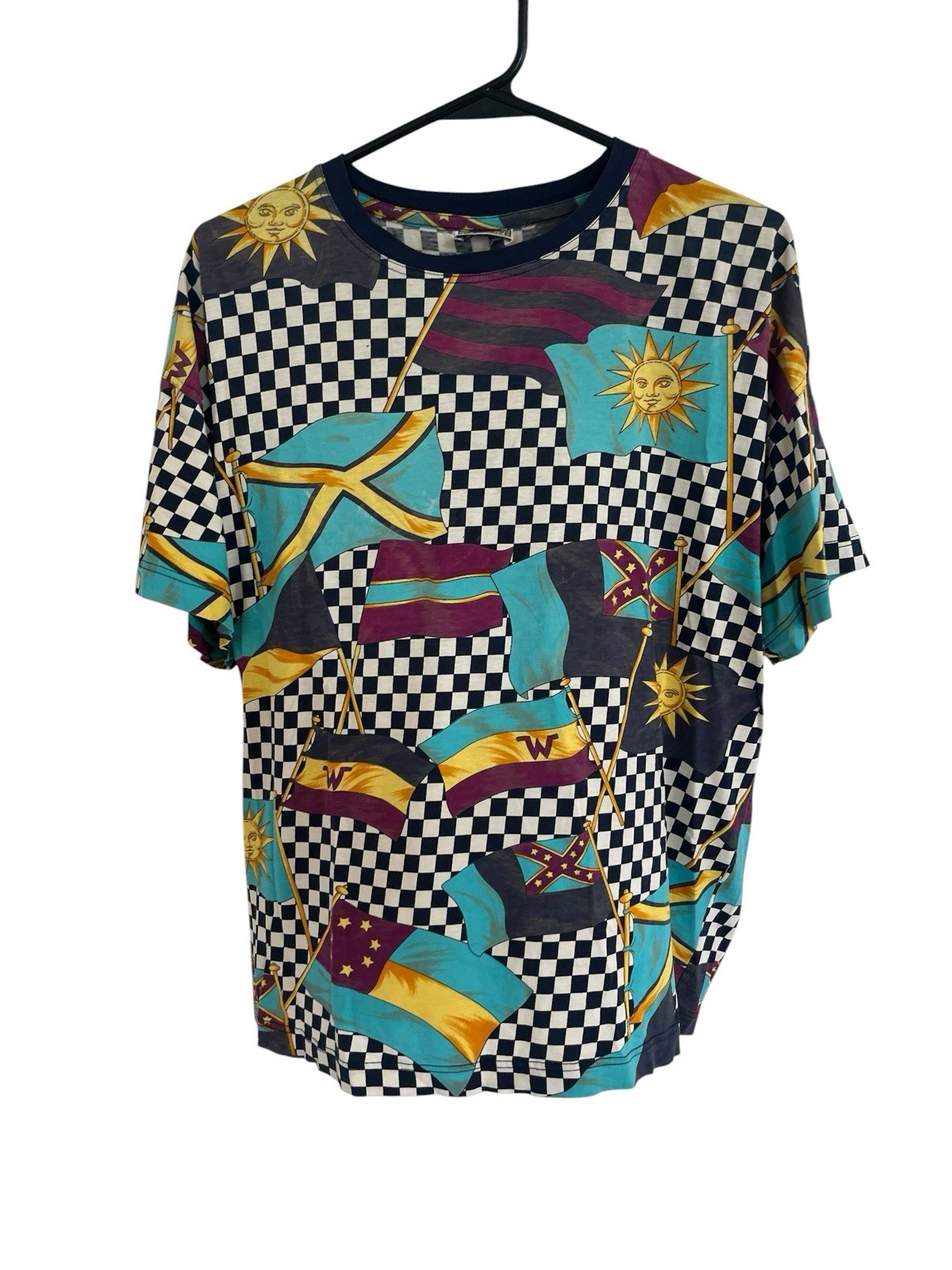 Vintage 90s Gianni Versace Checker Flag Print V2 T-S… - Gem