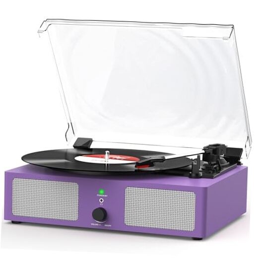 Vintage Purple Portable Vinyl Record Player with Built-in Speakers-image