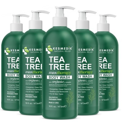 Kesmedik Tea Tree Body Wash, Holistic Antifungal & Antibacterial Body Wash - 5PK