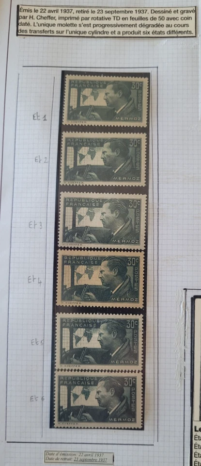France 1937 - étude Jean Mermoz avec coins datés - Yvert n°337/340 - Photo 3/4