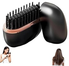 Mini Hair Straightener Brush, Wireless Rechargeable, 3-Speed Temperature Black